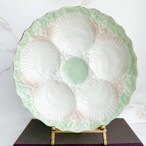 Vintage Pastel Mint Green & Blush Embossed Shell and Coral Oyster Plate Coastal